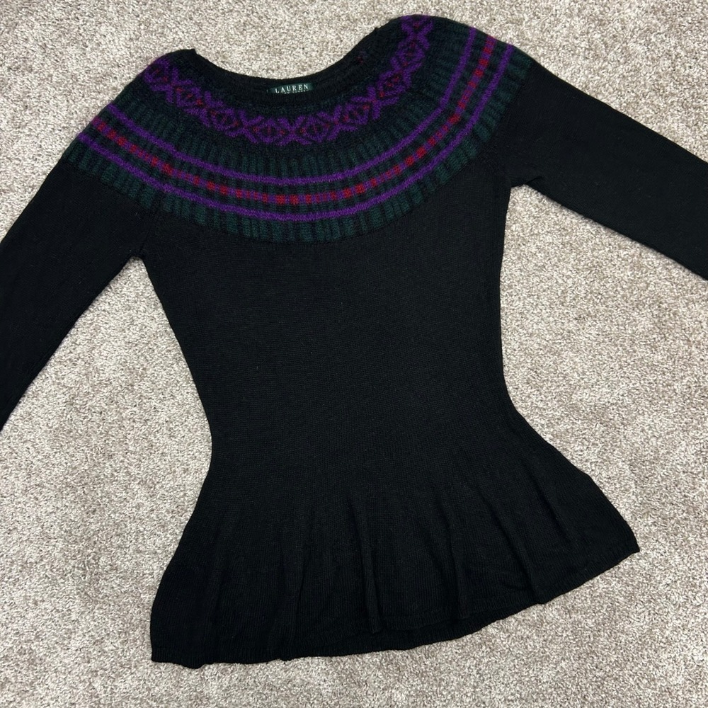 Vtg Lauren Ralph Lauren‎ Wool Mohair Fair Isle Flare Sweater 3/4 Sleeve NO SIZE